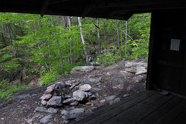 overnight shelter adjacent to Falls on Pecks Brook, Massachusetts