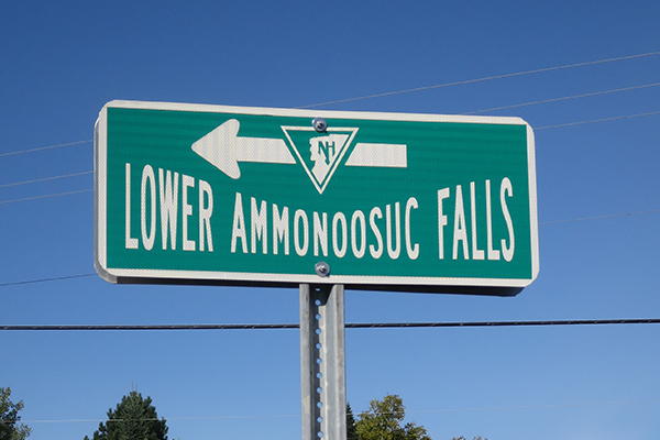 sign on the street pointing towards Lower Ammonoosuc Falls, New Hampshire 
