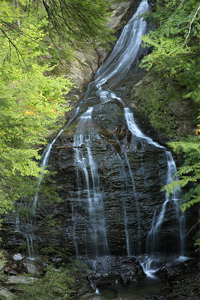 the main falls of Moss Glen Falls under low water conditions, Stowe, Vermont